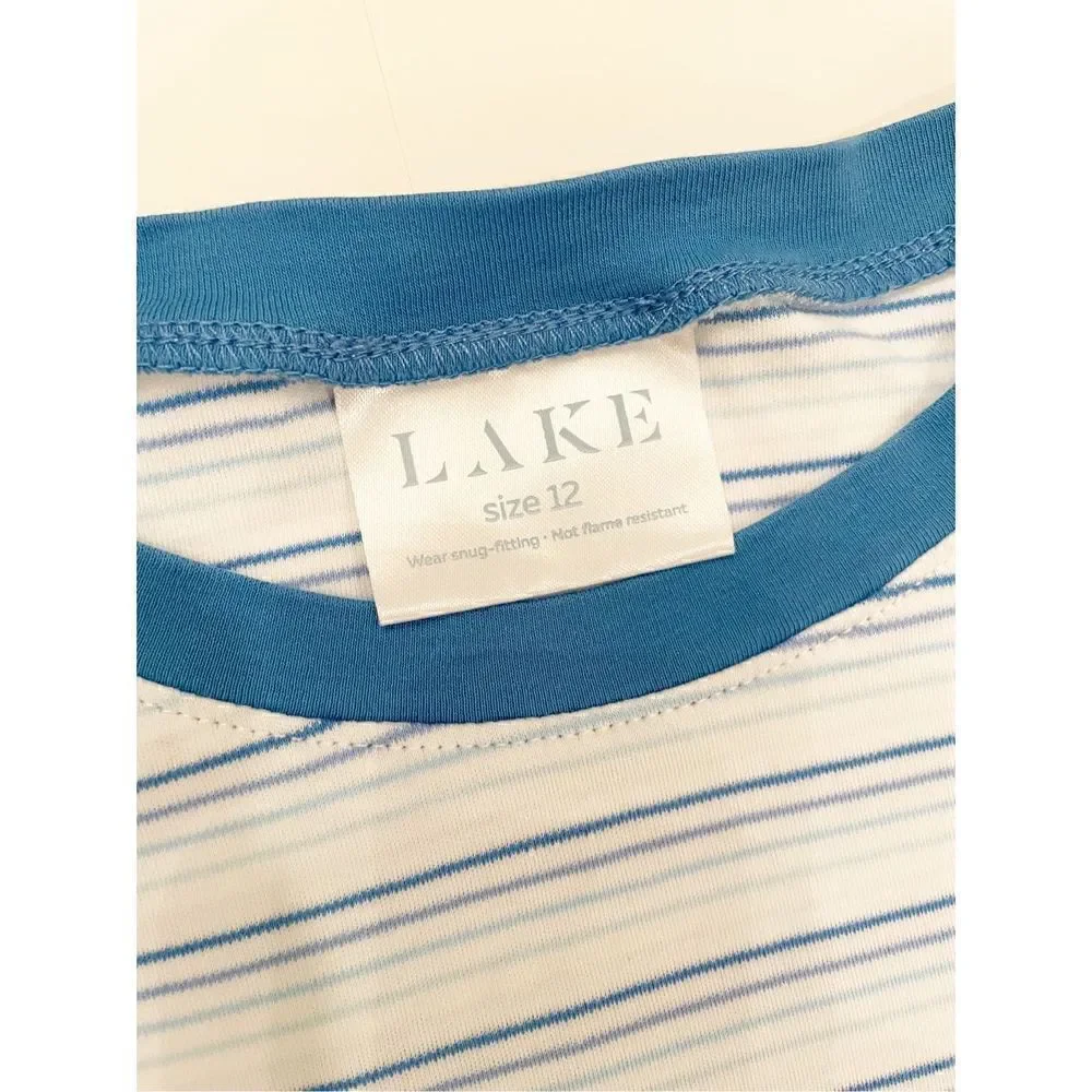 LAKE Pajama Top Blue Stripe 100% Pima Cotton Sleepwear Size 12
